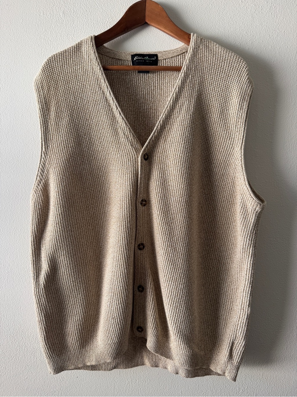 Eddie Bauer Made in Japan Cotton Sweater Vest XL Oatmeal Grandpa Coastal
